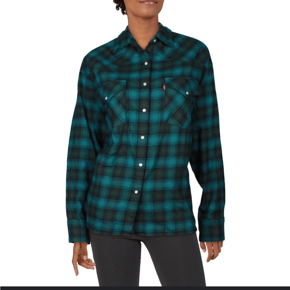 Levi's Women's Teal Plaid Cotton Button Down Shirt EUC (Bundle 2+ for 20% off)